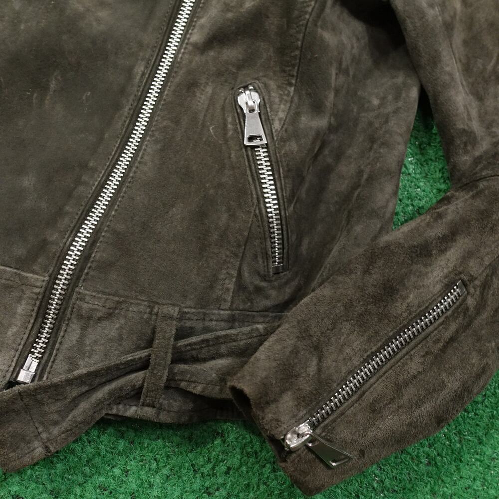 H&M SUEDE LEATHER BIKER STYLE HEAVY METAL JACKET WOMENS‎ SIZE 8 - Picture 4 of 10